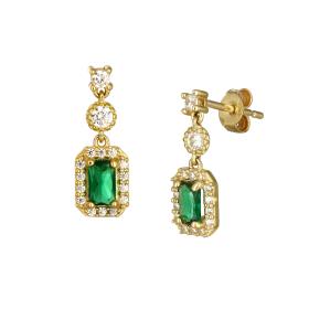 Σκουλαρίκια Ροζέτα με Λευκά & Πράσινο Ζιργκόν Χρυσός Κ9 SKU-76780