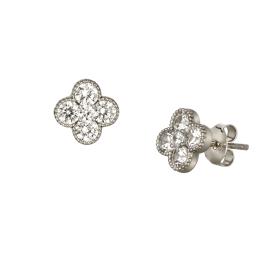 Σκουλαρίκια Σταυρός Λευκόχρυσος Κ14 με Ζιργκόν SKU-76594