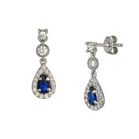Σκουλαρίκια Ροζέτα Λευκόχρυσος Κ9 με Λευκά & Μπλε Ζιργκόν SKU-76781