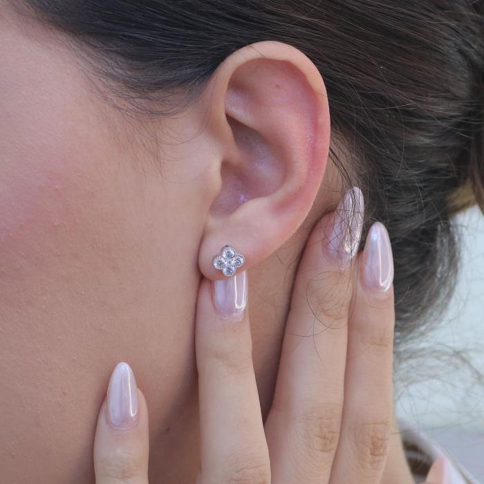 Σκουλαρίκια Σταυρός Λευκόχρυσος Κ14 με Ζιργκόν SKU-76594