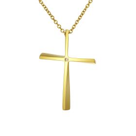 Σταυρός με Αλυσίδα Χρυσός Κ14 με Διαμάντι SKU-76286