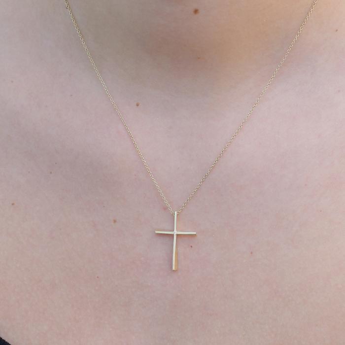 Σταυρός με Αλυσίδα Χρυσός Κ14 με Διαμάντι SKU-76286