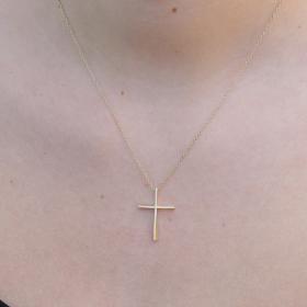 Σταυρός με Αλυσίδα Χρυσός Κ14 με Διαμάντι SKU-76286