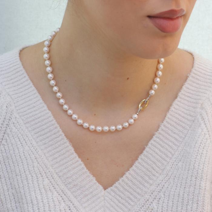 Κολιέ με Fresh Water Pearl με Κούμπωμα 18Κ & Διαμάντια SKU-77294