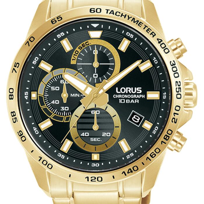 Ανδρικό Ρολόι LORUS Sports με Μαύρο Καντράν & Χρυσό Μπρασελέ | RM358JX9 SKU-77968