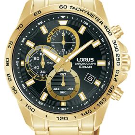 Ανδρικό Ρολόι LORUS Sports με Μαύρο Καντράν & Χρυσό Μπρασελέ | RM358JX9 SKU-77968