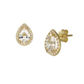 Σκουλαρίκια Δάκρυ Χρυσός Κ9 με Λευκά Ζιργκόν SKU-77884
