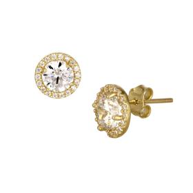 Σκουλαρίκια Καρφωτά Ροζέτα Χρυσός Κ9 με Ζιργκόν SKU-77888