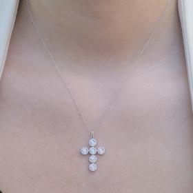 Σταυρός με Αλυσίδα Λευκόχρυσος Κ18 με Διαμάντια SKU-77846