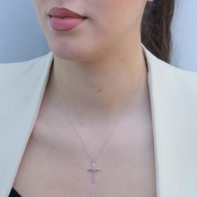 Σταυρός με Αλυσίδα Λευκόχρυσος Κ18 με Διαμάντια SKU-77851
