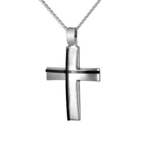 Σταυρός Βάπτισης Αγοριού Λευκόχρυσος K14 με Μαύρο Πλατίνωμα SKU-77527