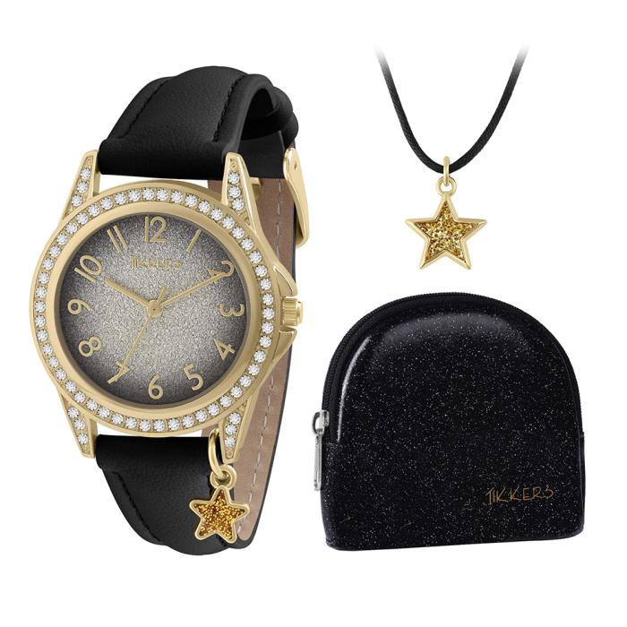 Παιδικό Ρολόι TIKKERS Glitter Gift, Μαύρο Λουράκι & Πορτοφόλι | ΑΤΚ1109 SKU-77052