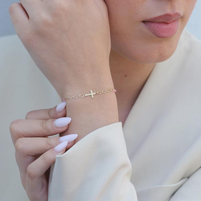 Βραχιόλι με Σταυρό & Swarovski Χρυσός Κ9 SKU-78516