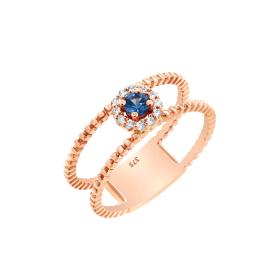 Δαχτυλίδι Fashion Ροζ Χρυσός Κ9 με Λευκά & Μπλε Ζιργκόν SKU-78759