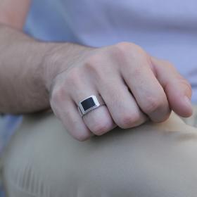 Ανδρικό Δαχτυλίδι Ασήμι 925° με Μαύρο Όνυχα SKU-78169