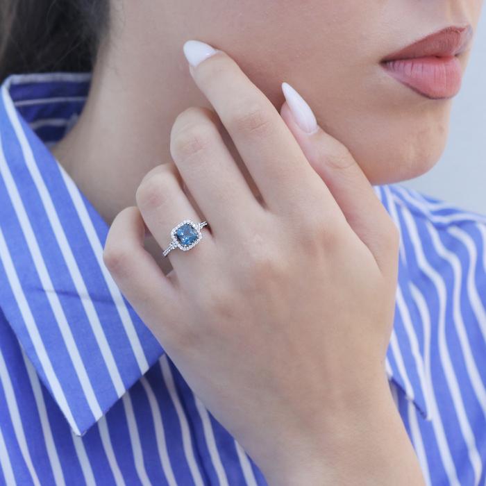 Δαχτυλίδι Ροζέτα με London Blue Topaz & Διαμάντια Λευκόχρυσος Κ18 SKU-78241