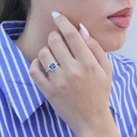 Δαχτυλίδι Ροζέτα με London Blue Topaz & Διαμάντια Λευκόχρυσος Κ18 SKU-78241