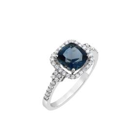 Δαχτυλίδι Ροζέτα με London Blue Topaz & Διαμάντια Λευκόχρυσος Κ18 SKU-78241