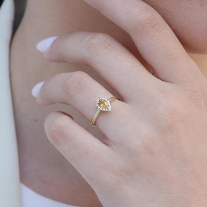 Δαχτυλίδι Ροζέτα με Citrine & Διαμάντια Χρυσός Κ18 SKU-78534