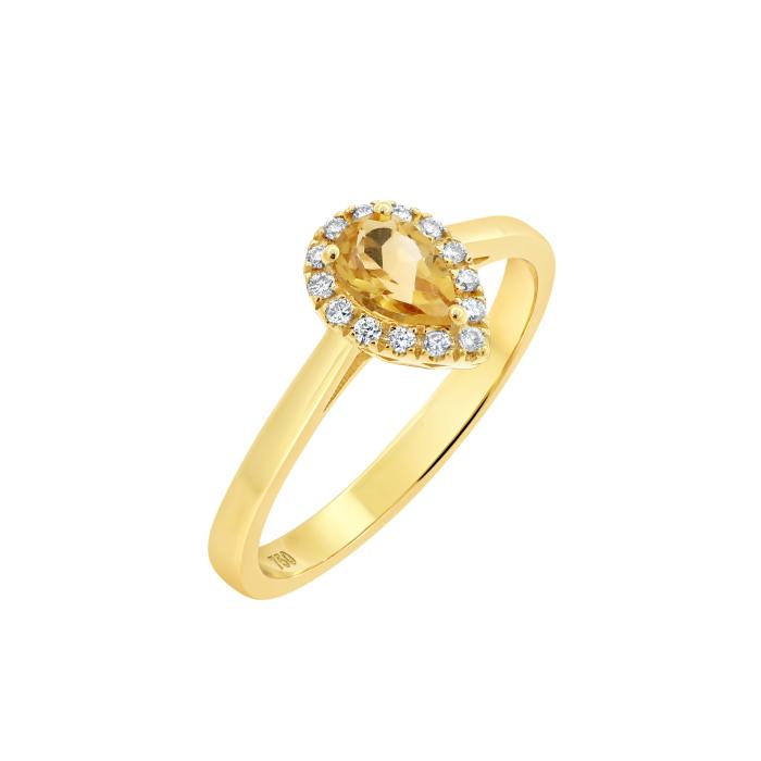 Δαχτυλίδι Ροζέτα με Citrine & Διαμάντια Χρυσός Κ18 SKU-78534