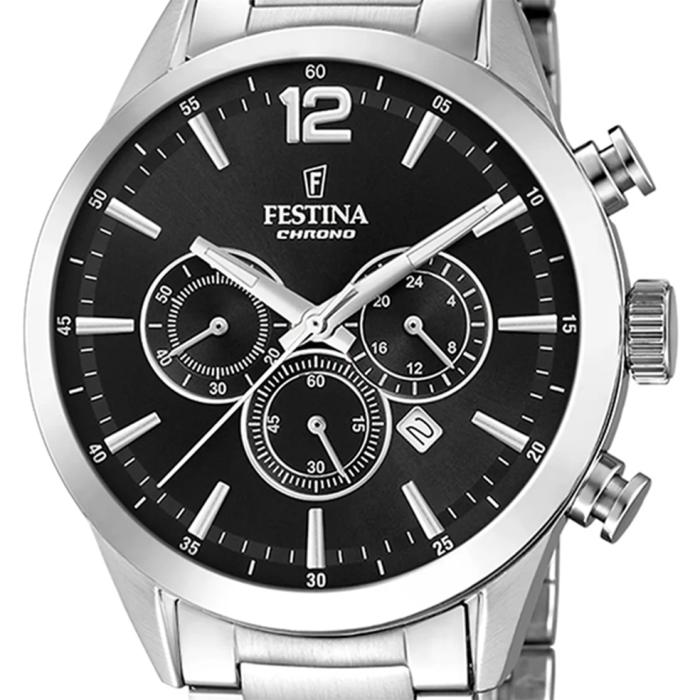 Ανδρικό Ρολόι FESTINA με Μαύρο Καντράν & Ασημί Μπρασελέ | F20343-8 SKU-78935