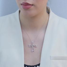 Γυναικείος Σταυρός με Διαμάντια Λευκόχρυσος Κ18 SKU-78684