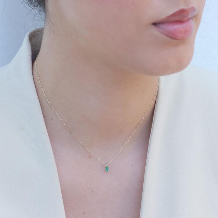 Κολιέ Δάκρυ με Διαμάντι & Σμαράγδι Χρυσός Κ14 SKU-78859