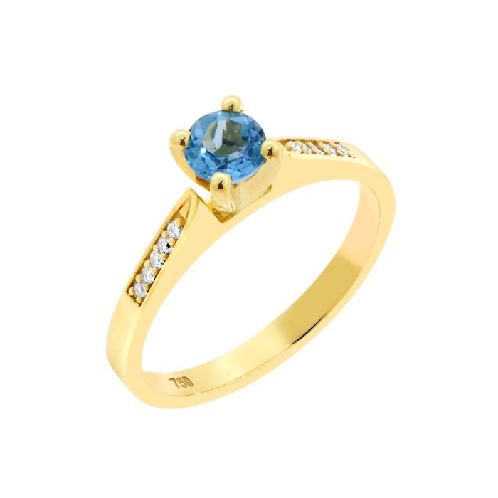 Μονοπετρό Δαχτυλίδι με Διαμάντια & Sky Blue Topaz Χρυσός K18 SKU-78775