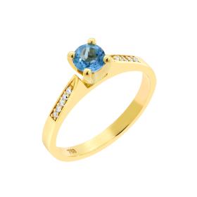 Μονοπετρό Δαχτυλίδι με Διαμάντια & Sky Blue Topaz Χρυσός K18 SKU-78775