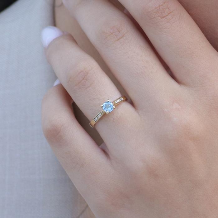 Μονοπετρό Δαχτυλίδι με Διαμάντια & Sky Blue Topaz Χρυσός K18 SKU-78775