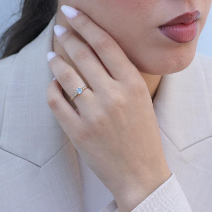 Μονοπετρό Δαχτυλίδι με Διαμάντια & Sky Blue Topaz Χρυσός K18 SKU-78775