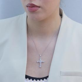 Σταυρός με Αλυσίδα Λευκόχρυσος Κ18 με Διαμάντια SKU-78685