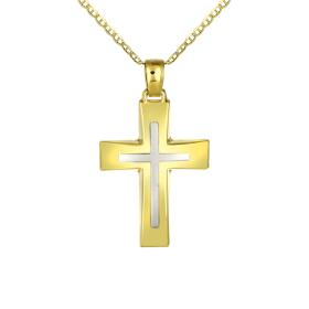 Σταυρός Διπλής Όψεως Χρυσός & Λευκόχρυσος Κ14 SKU-78301