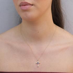 Σταυρός Χρυσός Κ14 με Ζαφείρι & Διαμάντια SKU-78526