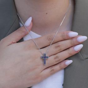 Σταυρός με Αλυσίδα Λευκόχρυσος Κ14 με Ζαφείρια SKU-78595