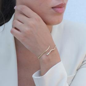 Βραχιόλι Χειροπέδα Φίδι με Διαμάντια & Σμαράγδια Χρυσός Κ18 SKU-79477