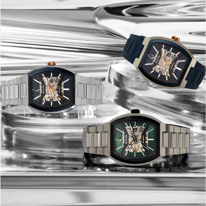Ανδρικό Αυτόματο Ρολόι BULOVA Maquina με Πράσινο Skeleton Καντράν