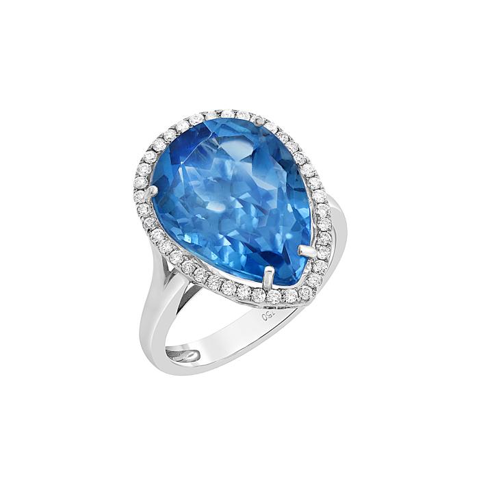 Δαχτυλίδι Δάκρυ Λευκόχρυσος K18 με Swiss Blue Topaz & Διαμάντια SKU-79416