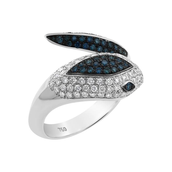 Δαχτυλίδι Φίδι Λευκόχρυσος K18 με Διαμάντια & Blue Diamond SKU-79481
