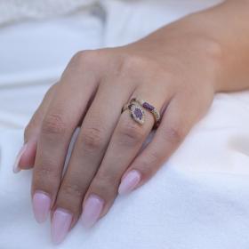 Δαχτυλίδι Φίδι Κίτρινος Χρυσός K18 με Διαμάντια, Σμαράγδια και Ρουμπίνια SKU-79486