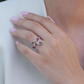 Δαχτυλίδι Φίδι Κίτρινος Χρυσός K18 με Διαμάντια, Σμαράγδια και Ρουμπίνια SKU-79486