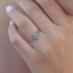 Δαχτυλίδι Μάτι με Λευκά & Καφέ Διαμάντια & Σμαράγδι Χρυσός Κ18 με Μαύρο Πλατίνωμα SKU-79710