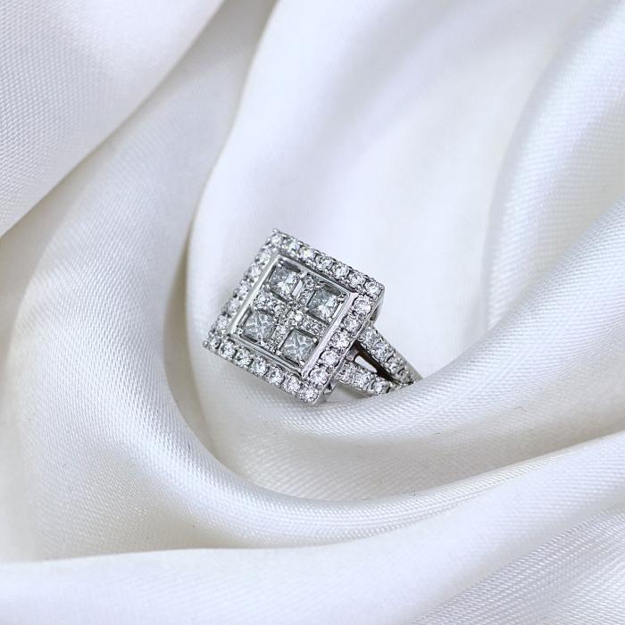 Δαχτυλίδι με Διαμάντια Princess Λευκόχρυσος K18 SKU-79472