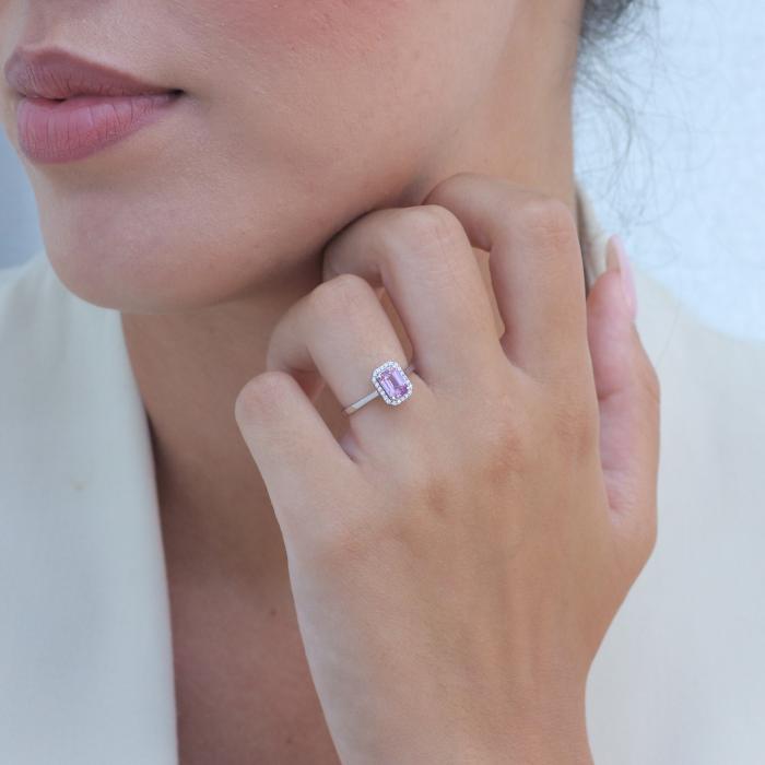 Δαχτυλίδι Ροζέτα με Διαμάντια & Pink Sapphire Λευκόχρυσος K18 SKU-79780