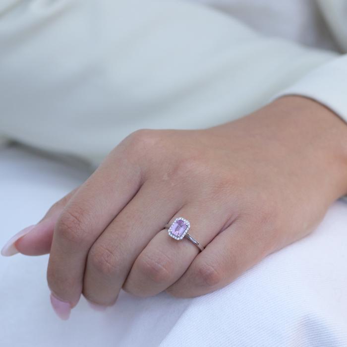 Δαχτυλίδι Ροζέτα με Διαμάντια & Pink Sapphire Λευκόχρυσος K18 SKU-79780