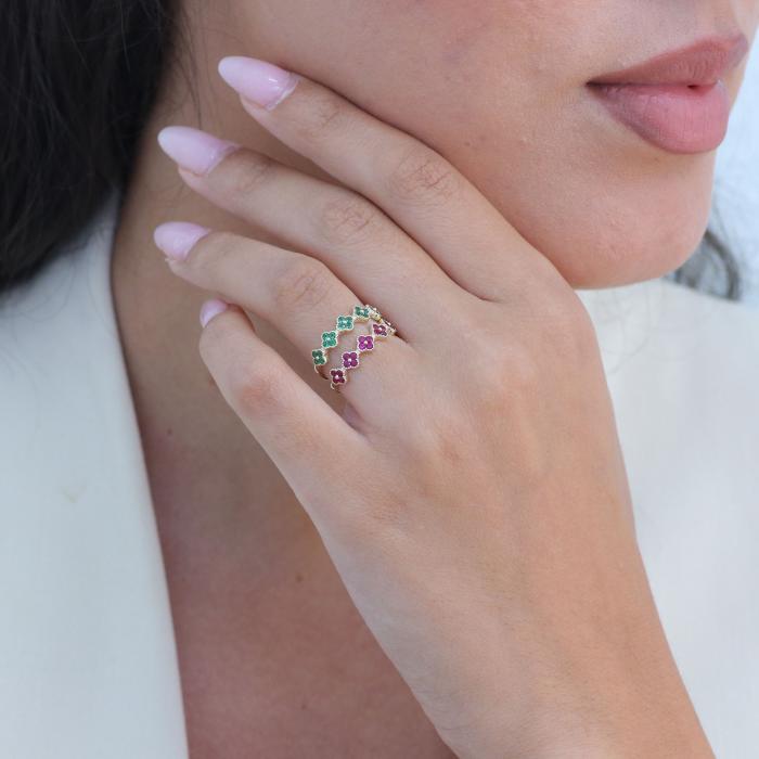 Γυναικείο Δαχτυλίδι FaCad’oro Χρυσός K14 με Κόκκινα Ζιργκόν SKU-79128