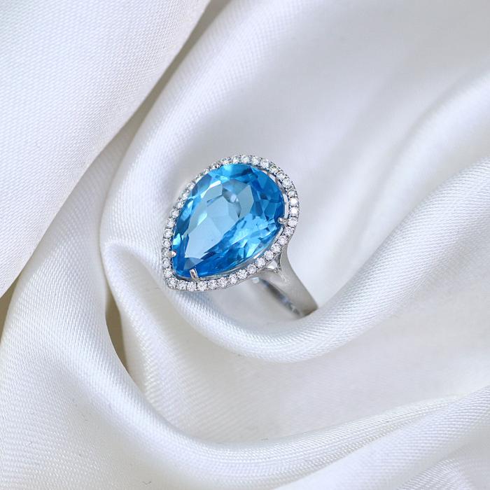 Δαχτυλίδι Δάκρυ Λευκόχρυσος K18 με Swiss Blue Topaz & Διαμάντια SKU-79416