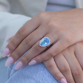 Δαχτυλίδι Δάκρυ Λευκόχρυσος K18 με Swiss Blue Topaz & Διαμάντια SKU-79416