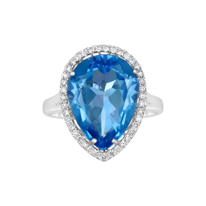 Δαχτυλίδι Δάκρυ Λευκόχρυσος K18 με Swiss Blue Topaz & Διαμάντια SKU-79416