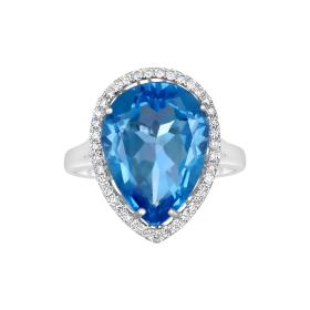 Δαχτυλίδι Δάκρυ Λευκόχρυσος K18 με Swiss Blue Topaz & Διαμάντια SKU-79416